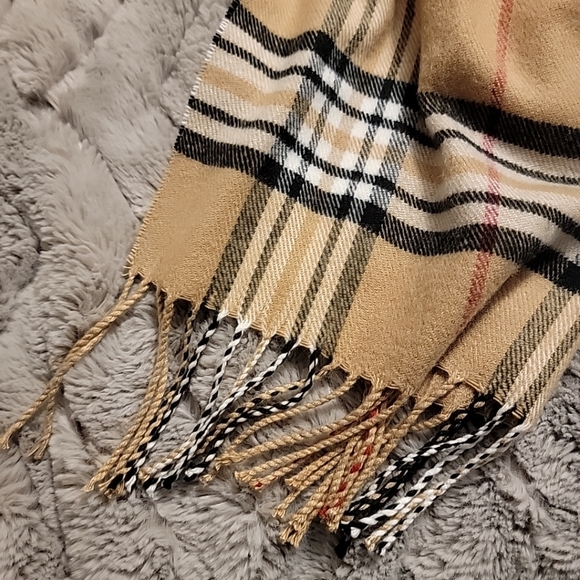 Womens Cashmere Feel Scarf with Fringe, Tan Multicolor - Picture 3 of 4